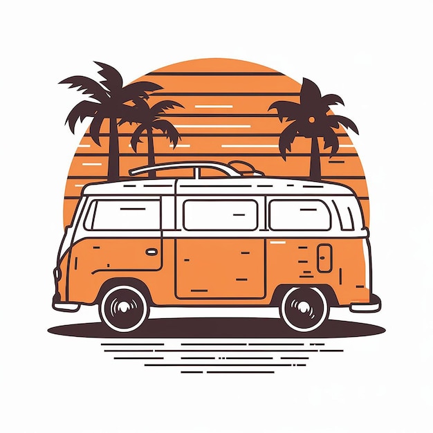 Vector surf van y camiseta de diseño de playa impresión en fondo blanco