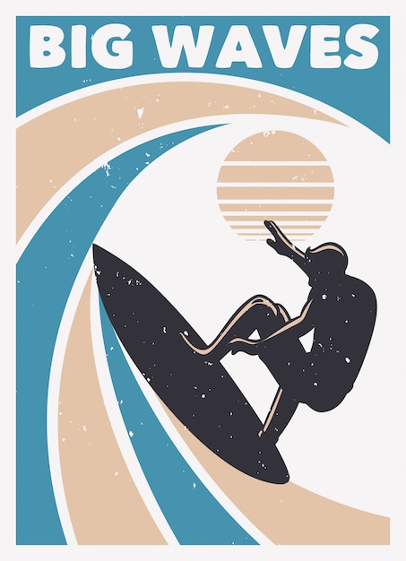 Surfer surfing olas grandes ilustración