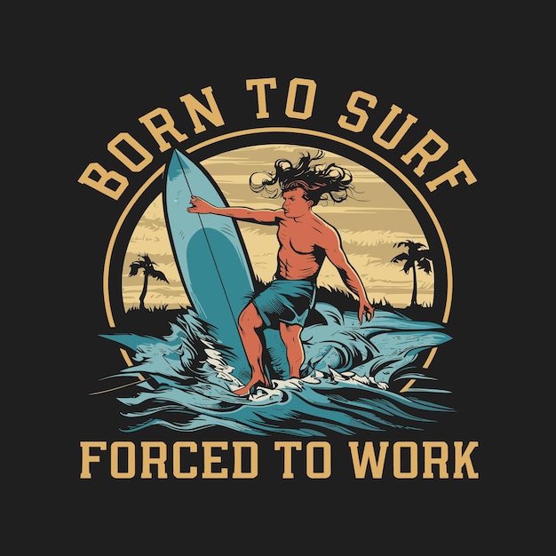 Surfer surfing on the sea wave plantilla de diseño de camiseta vintage