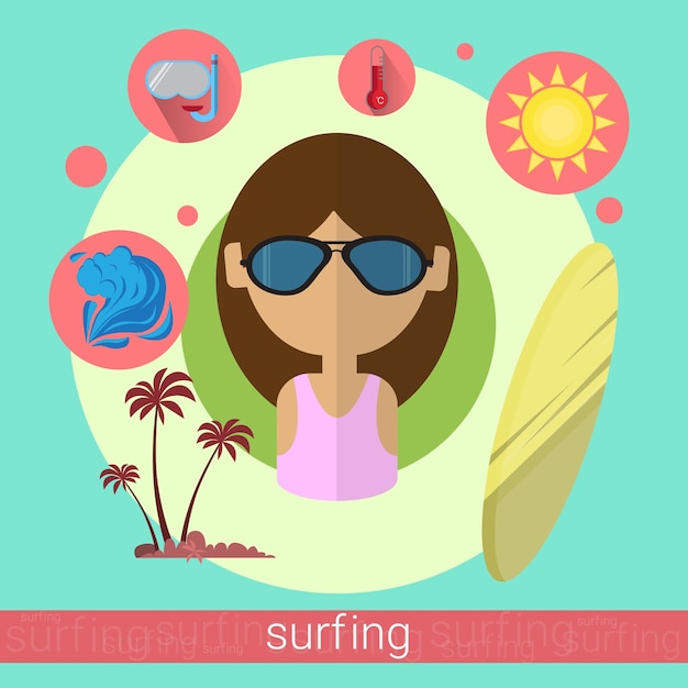 Vector surfer woman surfing icon