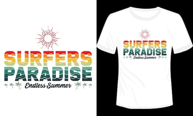 Surfers paradise endless summer camiseta diseño vector ilustración