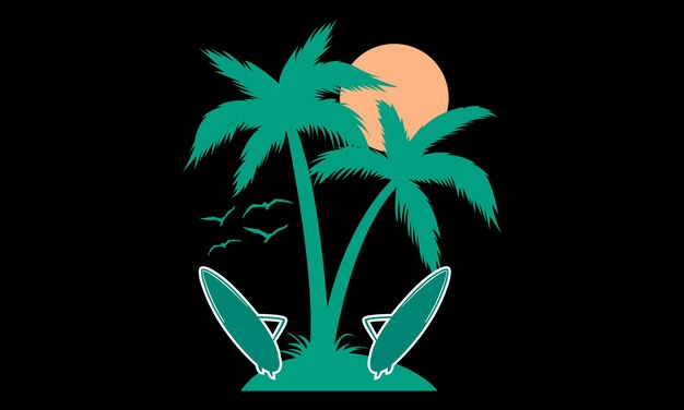 Vector surfing beach svg diseño de ilustración niños creativos y diseño de fondo de ilustración de tema vectorial