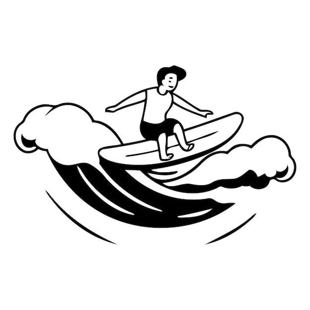 Surfista en el océano Ilustración vectorial sobre un fondo blanco