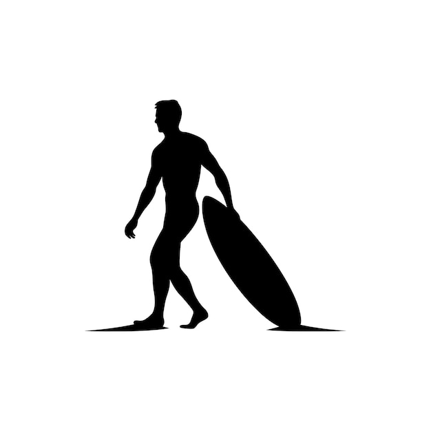 Un surfista con su icono de tabla de surf en fondo blanco Ilustración vectorial simple