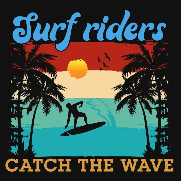 Los surfistas atrapan el diseño de la camiseta de la ola.