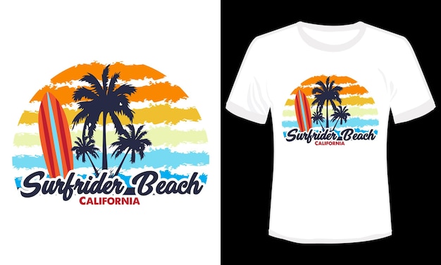 Surfrider Beach California Camiseta Diseño Vector Ilustración