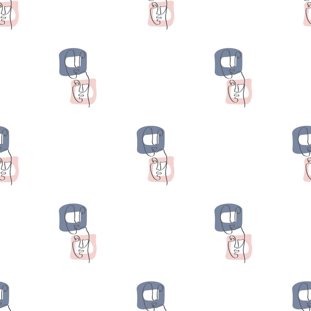 Surreal Faces One Line Seamless Pattern Diseño de arte minimalista abstracto para fondo de pantalla