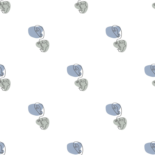 Surreal Faces One Line Seamless Pattern Diseño de arte minimalista abstracto para papel tapiz de portada de impresión Arte de pared mínimo y natural Ilustración vectorial sobre fondo blanco