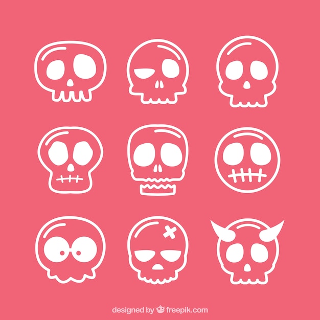 Vector surtido de calaveras dibujadas a mano