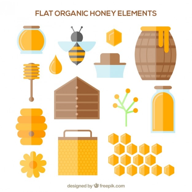 Surtido de elementos de miel en diseño plano