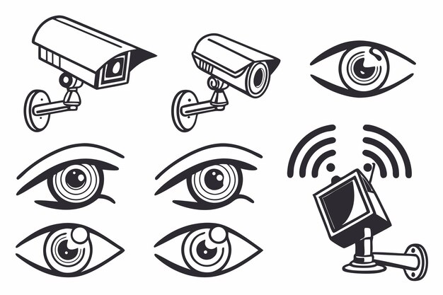 Surveillance and Security Icons Cameras and Eyes