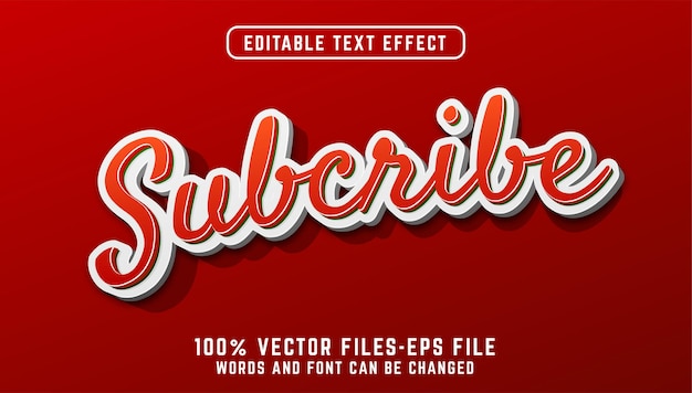 Suscribir texto en 3D. vectores premium de efecto de texto editable