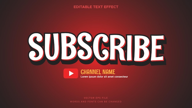 Suscribirse al diseño de miniaturas del canal de YouTube con estilo de efecto de texto