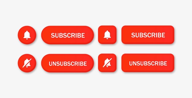 Vector suscribirse botón para cancelar suscripción con icono de campana de notificación y sin símbolo de timbre