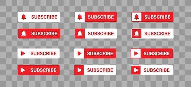 Suscribirse botón rojo Establecer video plano e icono de campana Vector de redes sociales aislado