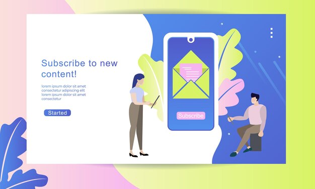 Suscribirse concepto jóvenes miran sus gadgets smartphone nuevo mensaje