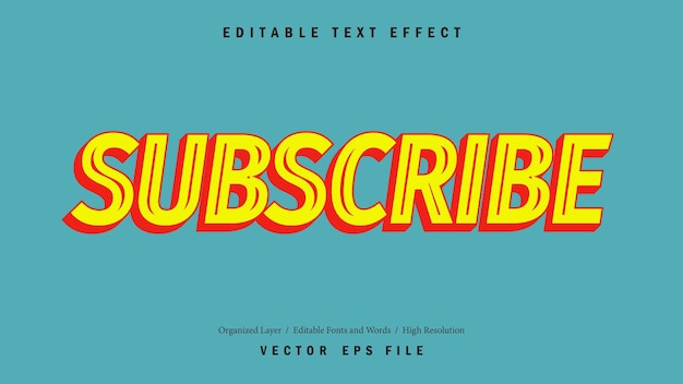 Suscribirse fuente editable. Estilo de efecto de texto de plantilla de tipografía. Logotipo de ilustración vectorial de letras