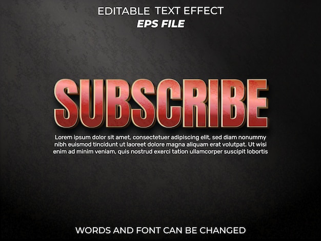 suscribirse fuente de efecto de texto tipografía editable plantilla de vector de texto 3d