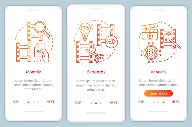 Suscripción al editor de video que incorpora la pantalla de la página de la aplicación móvil con conceptos lineales