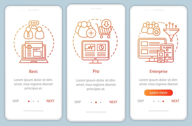 Suscripción a herramientas de marketing digital que incorpora la pantalla de la página de la aplicación móvil con conceptos lineales