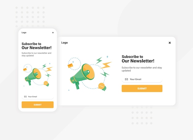 Vector suscripción a la plantilla de banner emergente del boletín para la versión móvil y de escritorio
