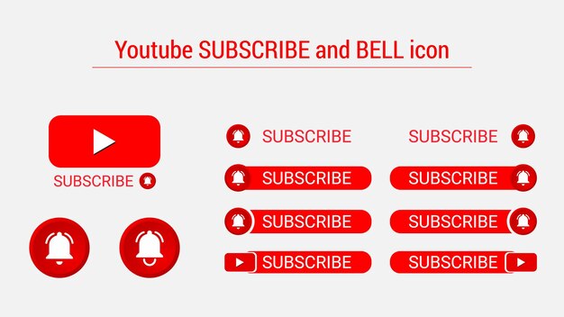 Vector suscripción a youtube, colección de botones de campana con diseño plano para canal, blog, redes sociales