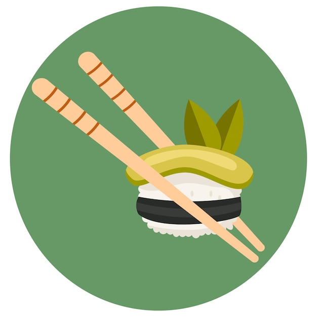 Sushi con aguacate con palillos. Sushi roll comida japonesa en el restaurante