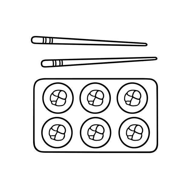 Sushi and rolls doodle set comida japonesa en estilo boceto