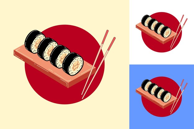 Sushi en una bandeja de madera con palillos