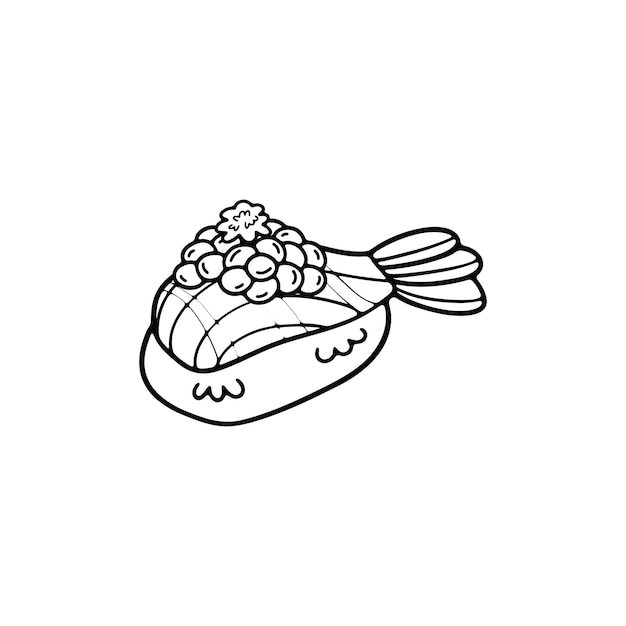 sushi de camarón aislado negro y blanco comida japonesa ilustración de estilo plano