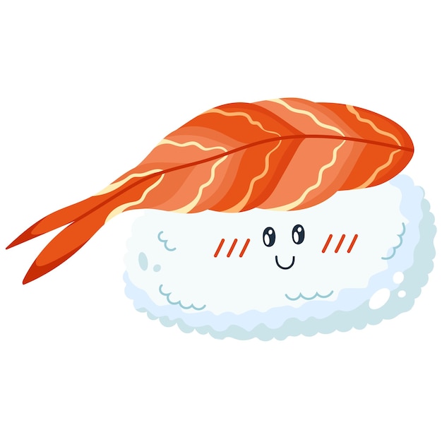 Sushi con camarones en comida asiática estilo Kawaii