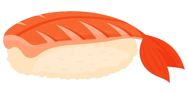 Sushi de camarones de dibujos animados. Icono de comida tradicional de cocina japonesa aislado sobre fondo blanco