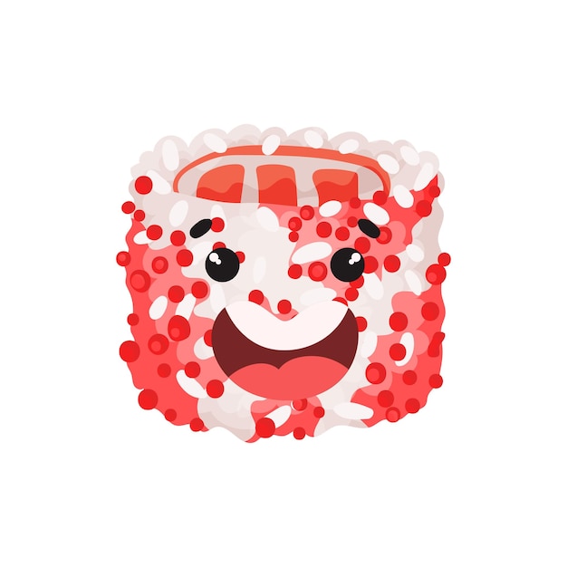 Sushi de carácter lindo rollo feliz con vector de dibujos animados de cara divertida ilustración