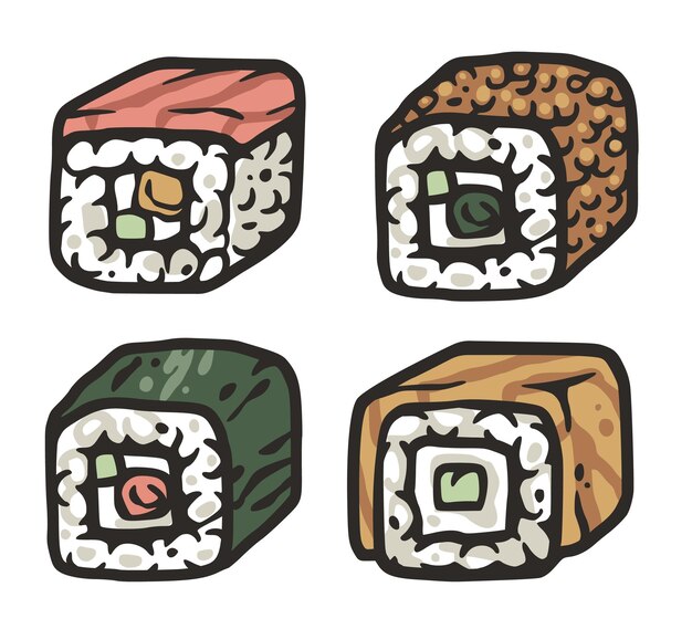 Sushi de comida asiática con nori de salmón o mariscos Rollos japoneses o chinos con calamares de camarones