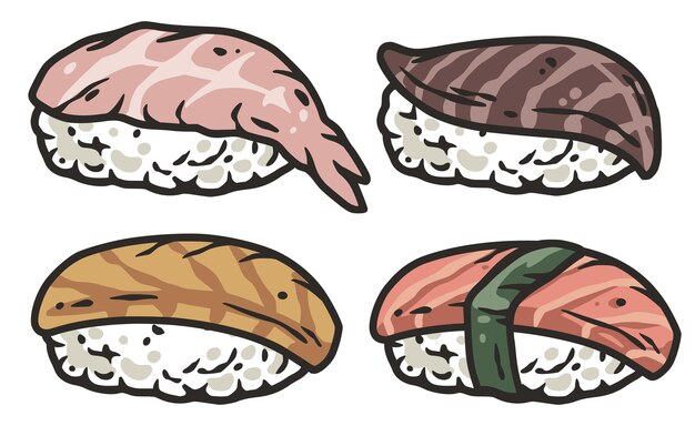 Sushi de comida asiática con nori de salmón o mariscos Rollos japoneses o chinos con calamares de camarones