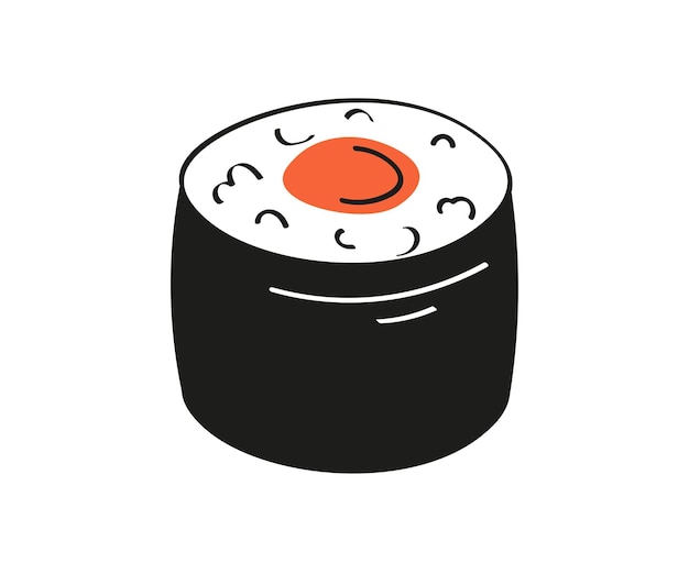 Sushi comida asiática con pescado, arroz, algas, caviar. Ilustración de vector aislado sobre fondo blanco