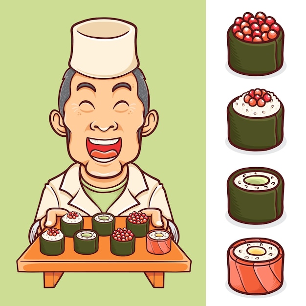 Sushi comida japonesa con carácter de chef