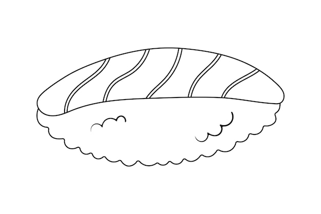 Sushi de comida japonesa con salmón en la ilustración de vector de estilo de garabato plano para entrega de comida de restaurante de menú