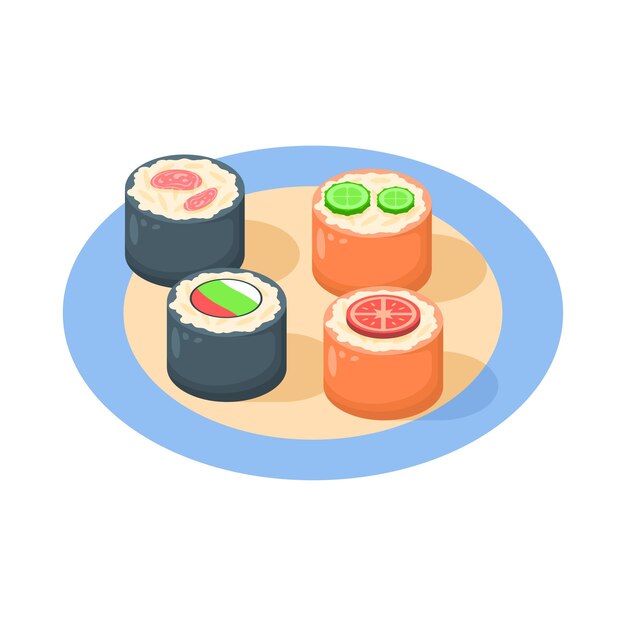 Sushi De Comida Rápida Plano Abstracto En Plato Fondo De Comida Estilo De Diseño Vectorial Desayuno De Cocina