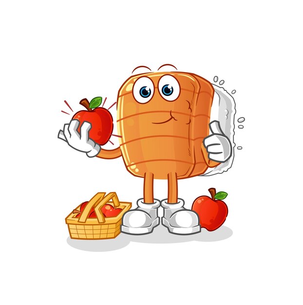 Sushi comiendo un vector de caracteres de ilustración de manzana