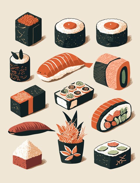 Vector sushi conjunto