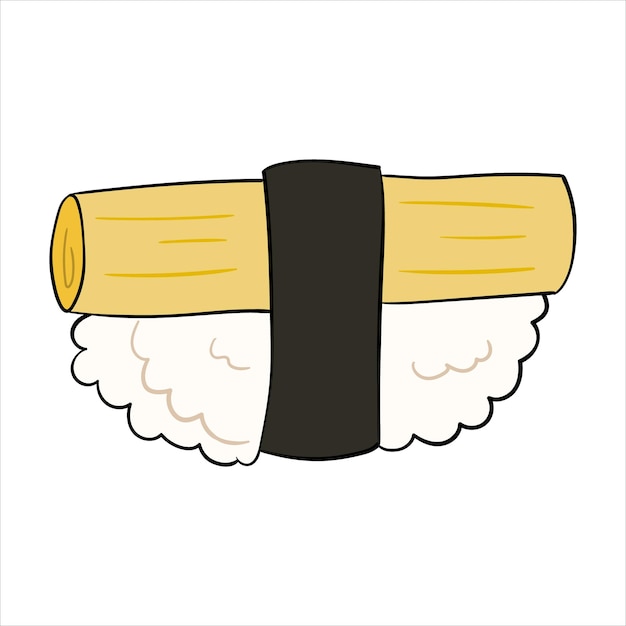 Sushi con daikon y nori ilustración vectorial sobre un fondo blanco.