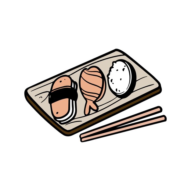 Sushi dibujado a mano ilustración vectorial de dibujos animados vintage comida tradicional japonesa