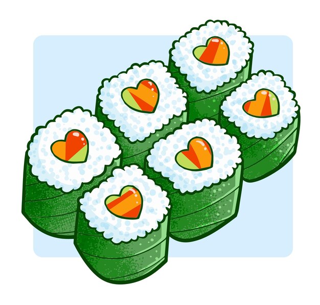 Sushi divertido y lindo del amor en estilo doodle