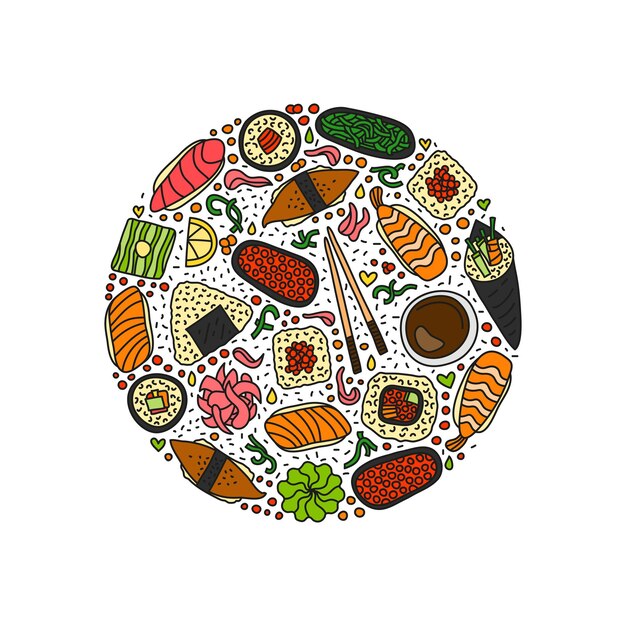 Sushi Doodle y rollos en círculo