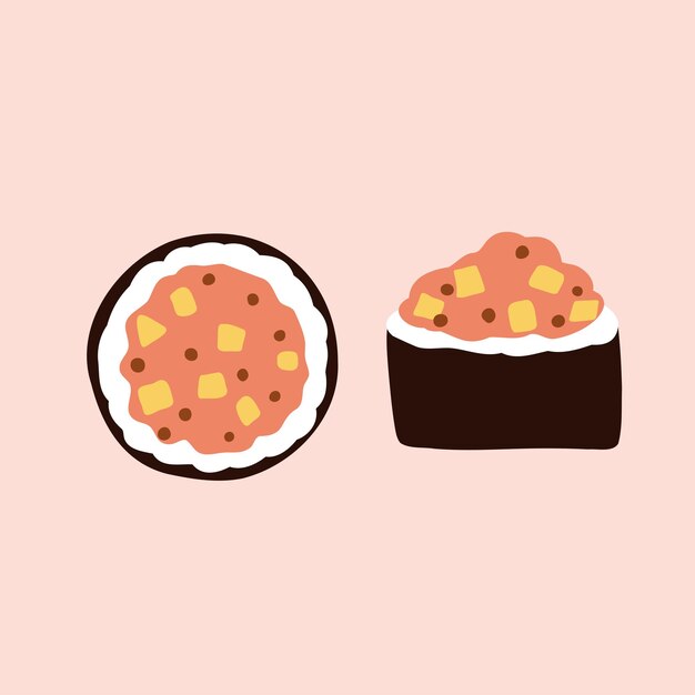 Sushi envuelto en hojas de nori ilustración vectorial dibujada a mano en estilo plano