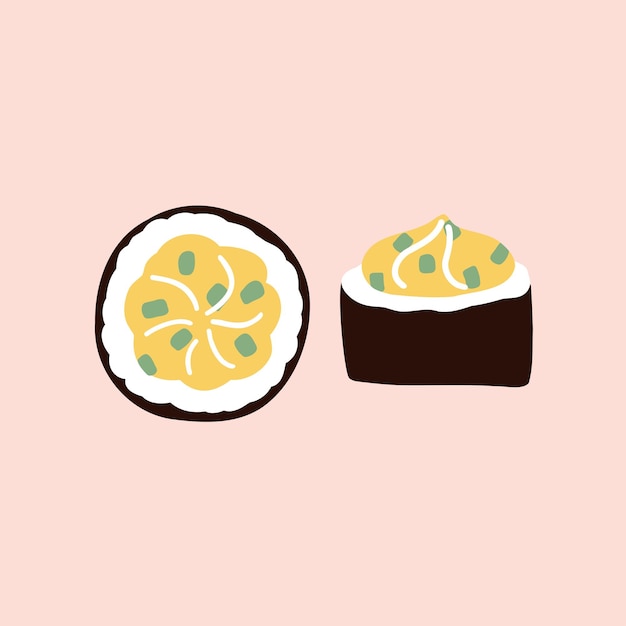 Sushi envuelto en hojas de nori ilustración vectorial dibujada a mano en estilo plano