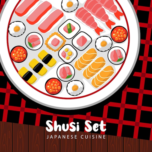 Sushi establece diseño de vector de ilustración de estilo plano