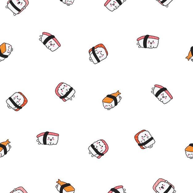 Sushi feliz en diferentes posturas patrón sin costuras