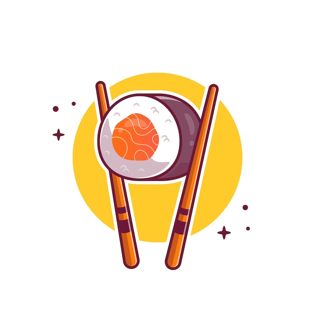 Vector sushi con ilustración de icono de dibujos animados de palillos. concepto de icono de comida japonesa aislado. estilo de dibujos animados plana